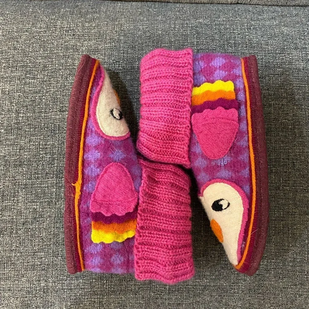 Garnet Hill Kids Boiled Wool Owl Slipper Boots Size 12